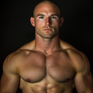 Create a body portrait image of a 27 year old man who’s balding...