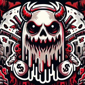 Create a bold horror themed cartoon smiley ghostface mascot logo...