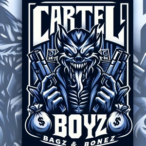 Create a bold logo featuring a menacing creature with sharp feat...