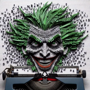 Create an image of the Joker using typewriter art. Use the vario...