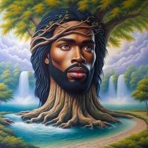 A hyper-realistic 3-D oil painting depicting a tree integrated w...
