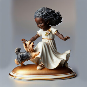 Prompt: porcelain Statue of a very light skin African-American g...
