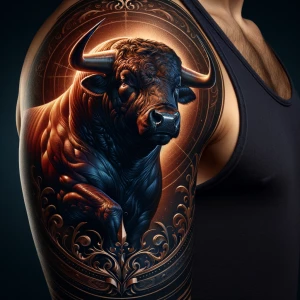 A highly detailed, photorealistic tattoo design for the upper ar...