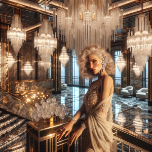 o	In the opulent splendor of an Art Deco penthouse, an elegant L...