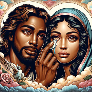 Ensure that the image distinctly represents both Jesus Christ an...