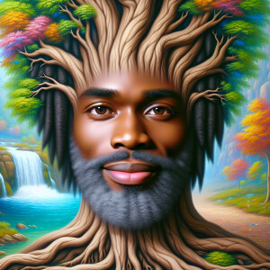 A hyper-realistic 3-D oil painting depicting a tree integrated w...
