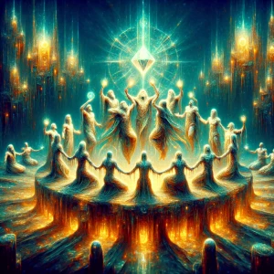 In a holographic opulent ancient ritual captured in an analog ph...
