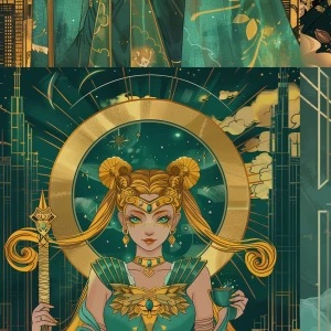 Elegant cinematic portrait of a fierce magical heroine in Art De...