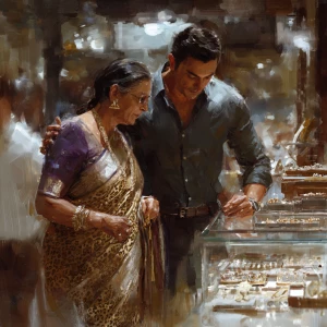 Realism, digital painting.a  mature gujarati mother in law in he...