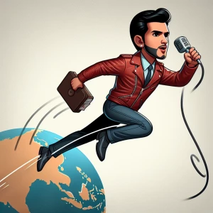 Generate an image of Aditya Gadhvi, captured mid-air as he jumps...