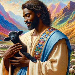 Oil painting of an African-American man resembling Jesus Christ,...