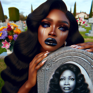 A beautiful light-skinnedb African-American woman with long wavy...