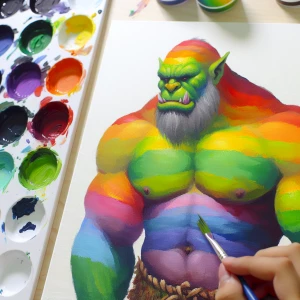 Create an image of an ogre painted with acrylics featuring a spe...