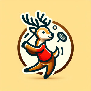 deer mascot 3d play badminton and red jersey