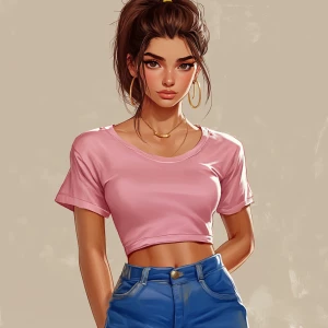 Lucia from GTA, girl with brown hair, big eyebrows, pumped up li...