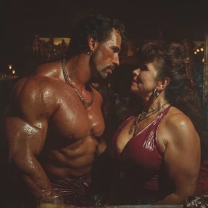 Hyperrealism photo painting,a muscular sweaty beefy man standing...