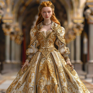 Create a photorealistic image of a light ginger-haired model wal...