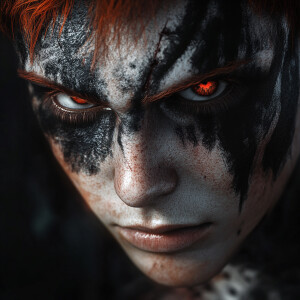 Create a hyper-ultra-realistic close-up of a male character's fa...