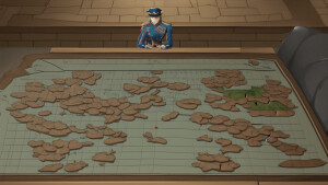 Napoleon strategizing at a map table