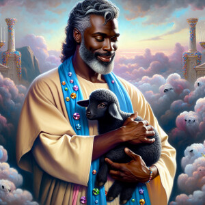 Oil painting of an African-American man resembling Jesus Christ,...