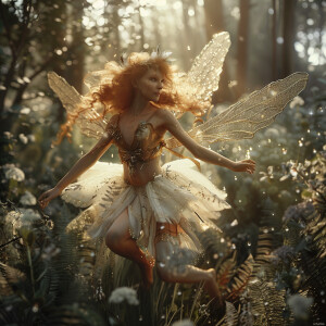 Create a photo realistic image of a mischievous light-haired gin...