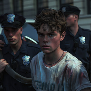 3d realistic image of Two male Caucasians teens under arrest