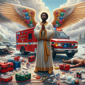 Create a realistic 3D oil painting depicting a scene of emergenc...