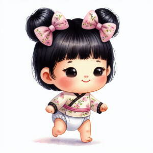 A single picture of adorable cute whimsical Chinese Asian featur...
