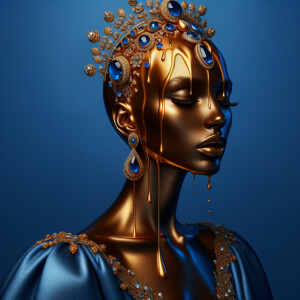 Create a 3-D realistic, elegant figure against a vivid royal blu...