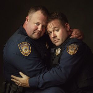 Lifesize digital photography portrait of a best male buddies  si...