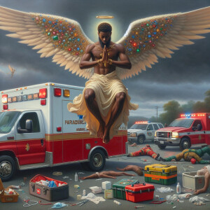 Create a realistic 3D oil painting depicting a scene of emergenc...