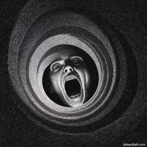 A terrifying glitch effect drawing depicting an infinite recursi...