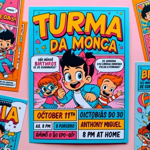 Convite de aniversário tema turma da Mônica em quadrinhos nome S...