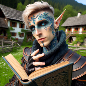 An Aen Elle from the Witcher series in black eldritch armor with...