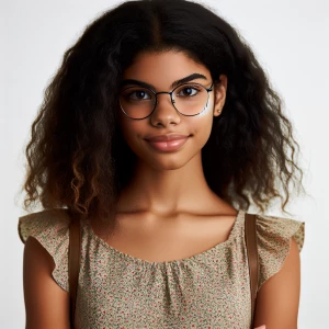 Create a portrait of a 19-year-old African American woman with a...