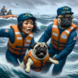 Pugs in a coast guard position saving the life of a trapped at s...