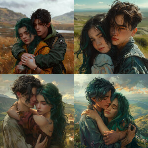 An Azerbaijani boy and a Russian girl with dark green hair are h...