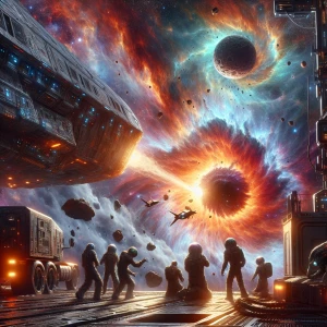 Aliens conducting an emergency repair on the hull of their space...