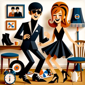 ‘Happy 19th Anniversary!’ Written
A 60s mod vibe with a tan male...