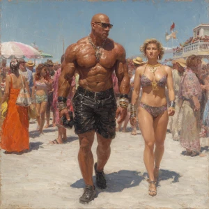 Create a hyperrealistic painting of a muscular, sweaty, American...