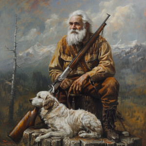 A rustic vintage image of an old full bodied mountain man with b...