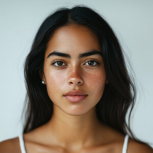 Create an image of a 22-year-old Cuban woman from California wit...