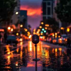 Create an image of a sunset in Los Angeles after a rain shower w...