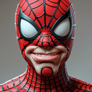close-up portrait of Spider-Man with a highly exaggerated and co...