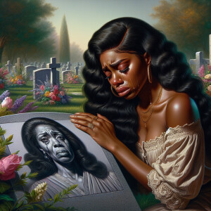 A beautiful light-skinnedb African-American woman with long wavy...