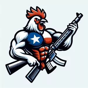 muscular chicken

with texas flag shirt shooting a rifle
