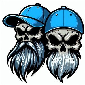 Cartoonish evil skull with long grey beard wearing a blue Goodye...