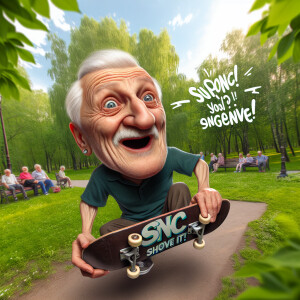Funny and crazy caricature of a 95 year old American grandpa in...