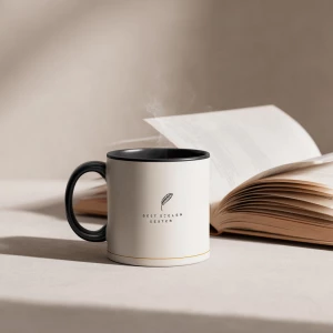 A minimalist yet elegant ceramic coffee mug design with high-con...