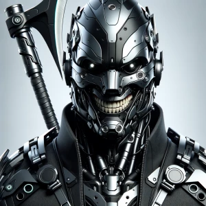 solo faceless male, crazy smile, full body, Black armor, helmet...